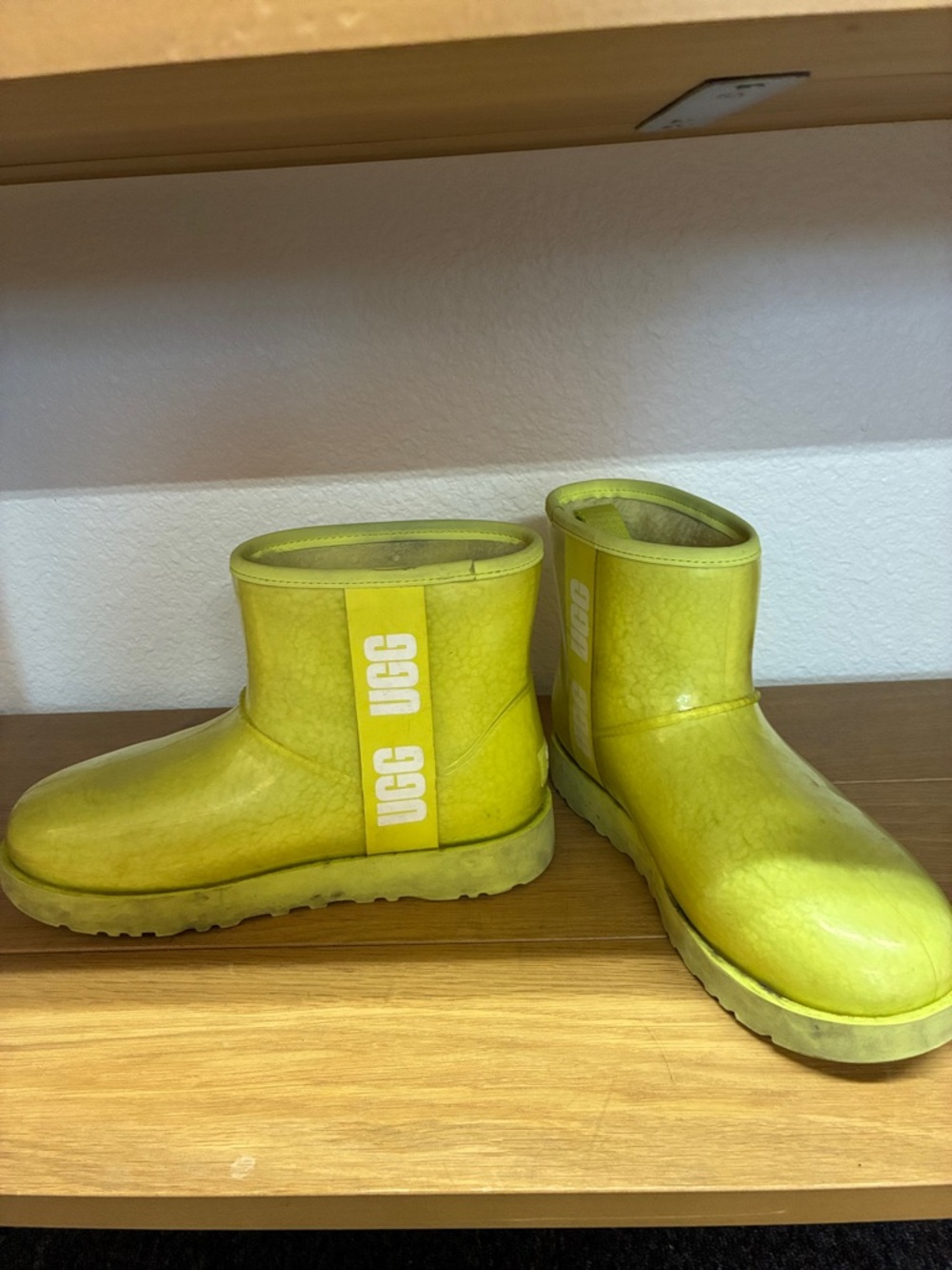 UGG Neon Yellow Short Waterproof Rain Boots- size 8 women’s